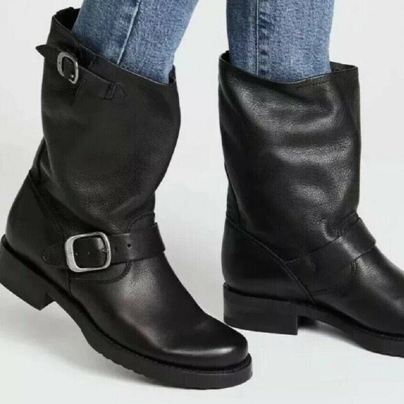Frye Veronica Flex Short Black Leather Boots Size 6 - Picture 1 of 9